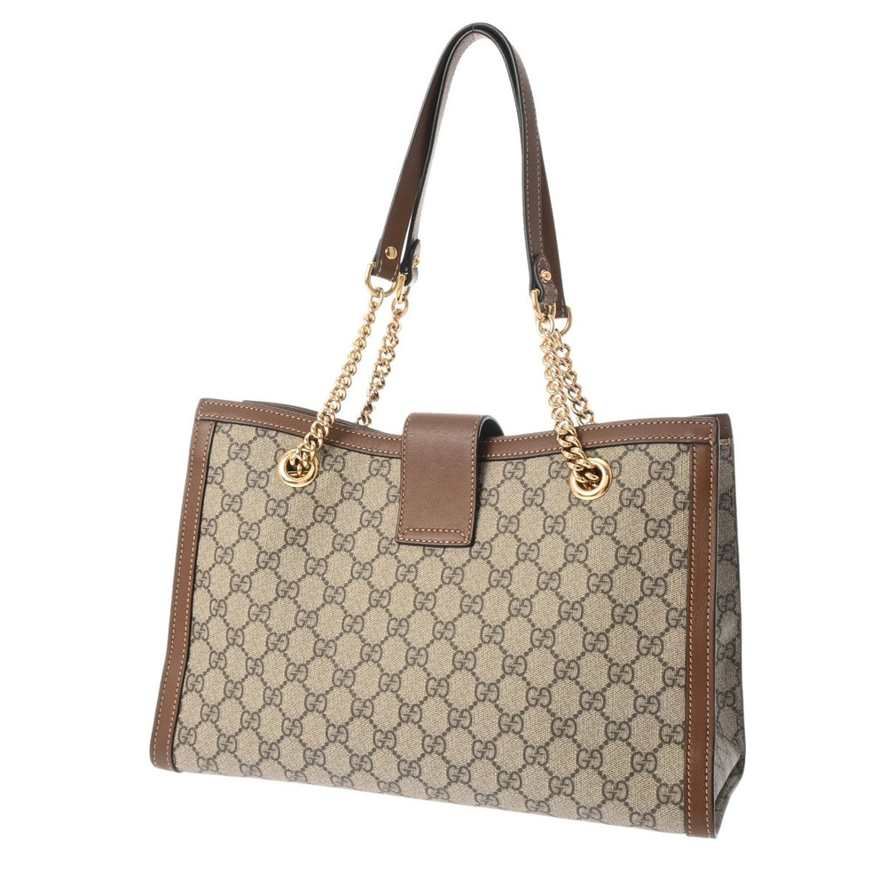 Gucci Brown Beige Shoulder Bag Chain GG Tote Leather Padlock Brown Tan